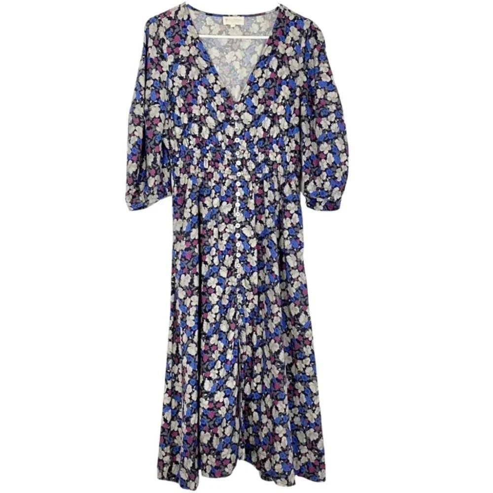 The Westside California Inspired Floral Midi Dress Size Large Silk Cotton EUC